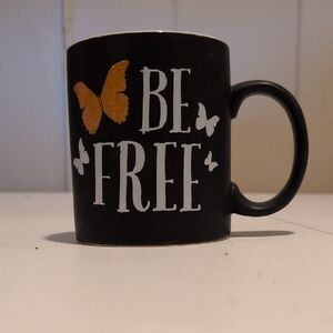 Black 'Be Free' Mug with Gold Butterfly